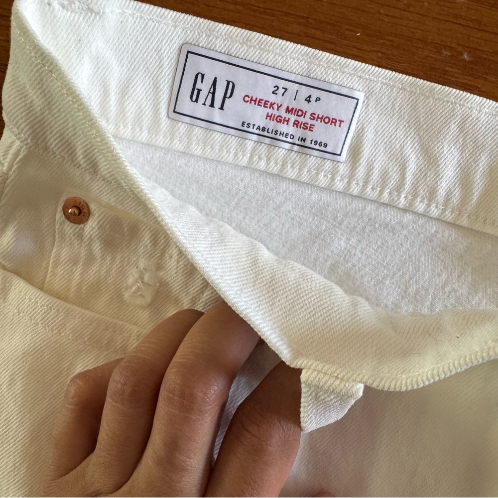 GAP High Rise Cheeky Midi Shorts in Cream